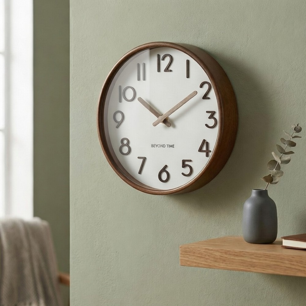 Seinäkello - Beyond Time Madera Tumma Puu Valkoinen