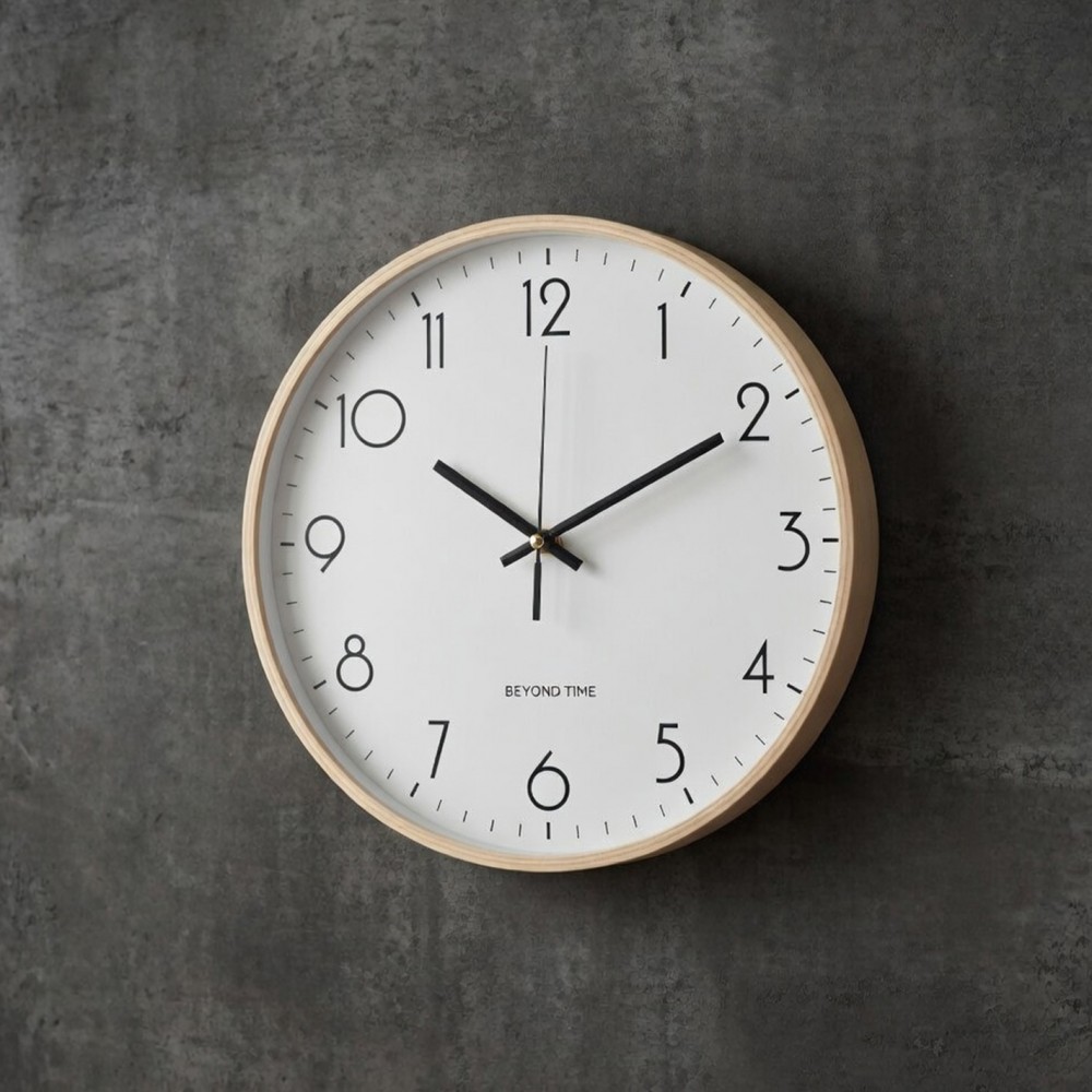 Seinäkello - Beyond Time Legna Vaalea Puu Valkoinen