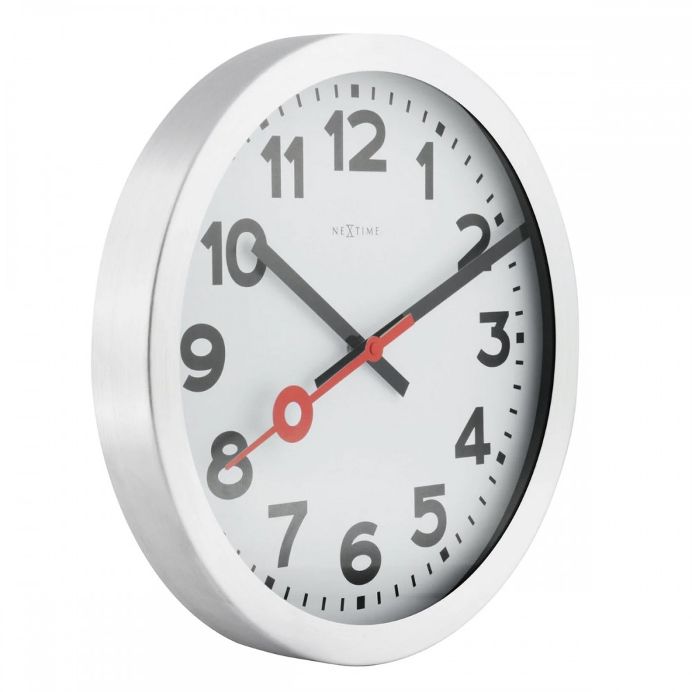 Seinäkello - NeXtime Station Number Hopea/Valkoinen