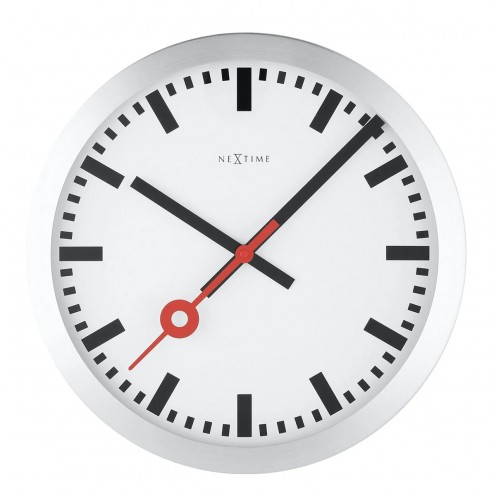 Seinäkello - NeXtime Station Stripe Hopea/Valkoinen